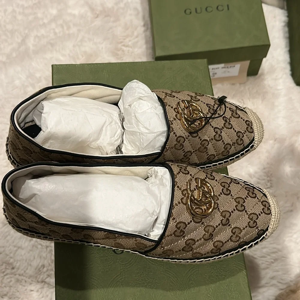Gucci Beige and Gold GG Espadrilles - Picture 2 of 6